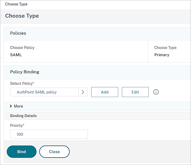 Screen shot of the add authentication type